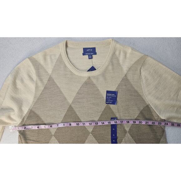 NWT APT 9 Sz XL Argyle Sweater Merino Stretch Beige & Tan - Picture 5 of 6